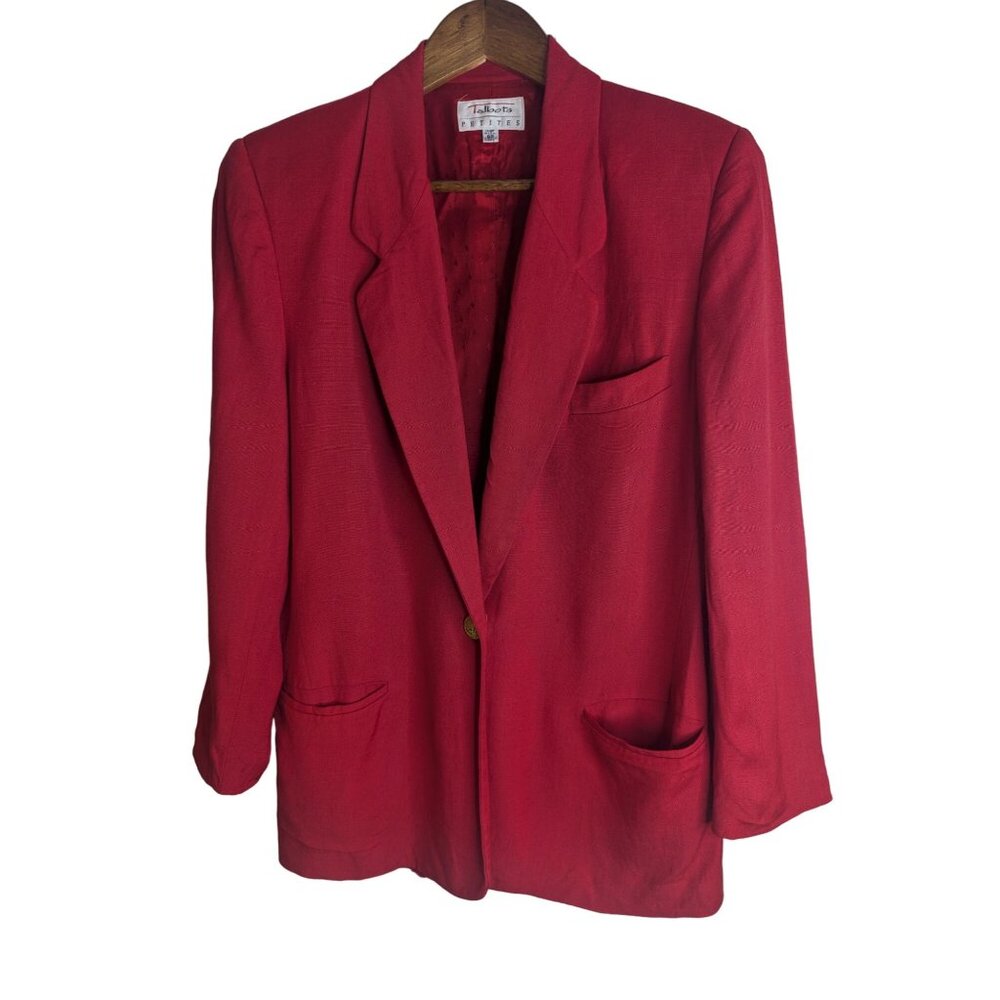 VTG Talbots Red Linen Blend Blazer Jacket W/Gold Buttons Size 8P Office/Capsule